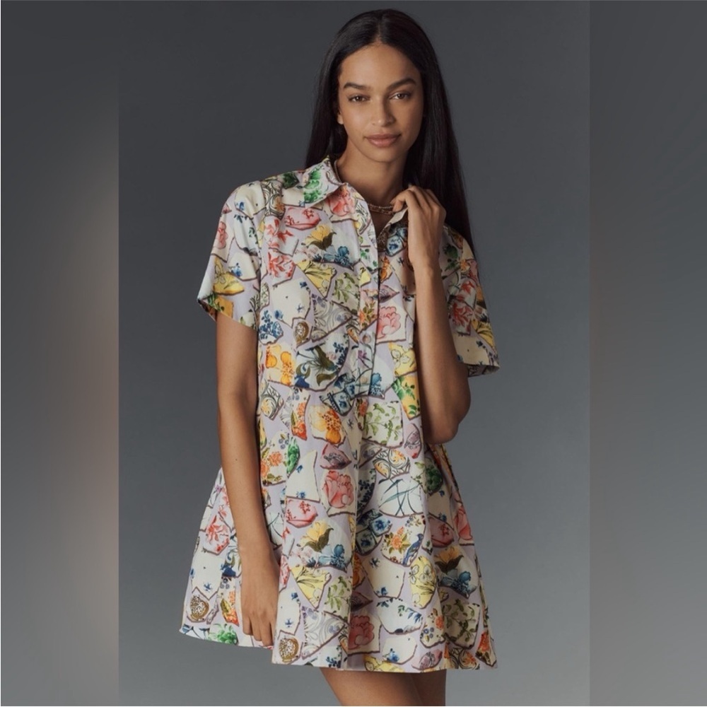 NWT! Anthropologie The Pollie Short-Sleeve Swing Tunic Mini Dress - Size XS 🤎 - Picture 1 of 9